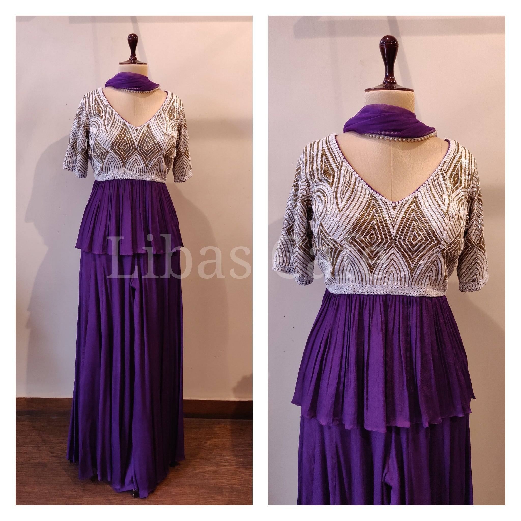 Purple Sequin Peplum With Sharara